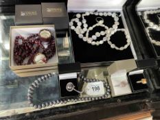 Jewellery including white coin pearl necklace, bracelet, earring and ring,