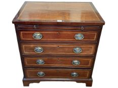 19th Century mahogany and chequer inlaid Bachelors chest having brush slide above four long drawers