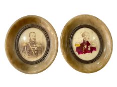 Two soapstone framed miniatures of military men.