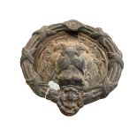 Victorian cast iron lion mask door knocker, 23cm diameter.
