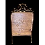 Edwardian brass framed bevelled mirror firescreen, 80cm by 45cm.