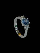 18 carat white gold, sapphire and diamond three stone ring,