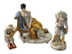 Continental porcelain maiden on chaise, man with cauldron pan and girl with sheaf (3).