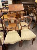 Mahogany three drawer bureau, Victorian tiled back hall chair,