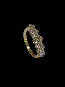 18 carat yellow gold five stone diamond ring with rose cut graduated diamonds set in platinum,