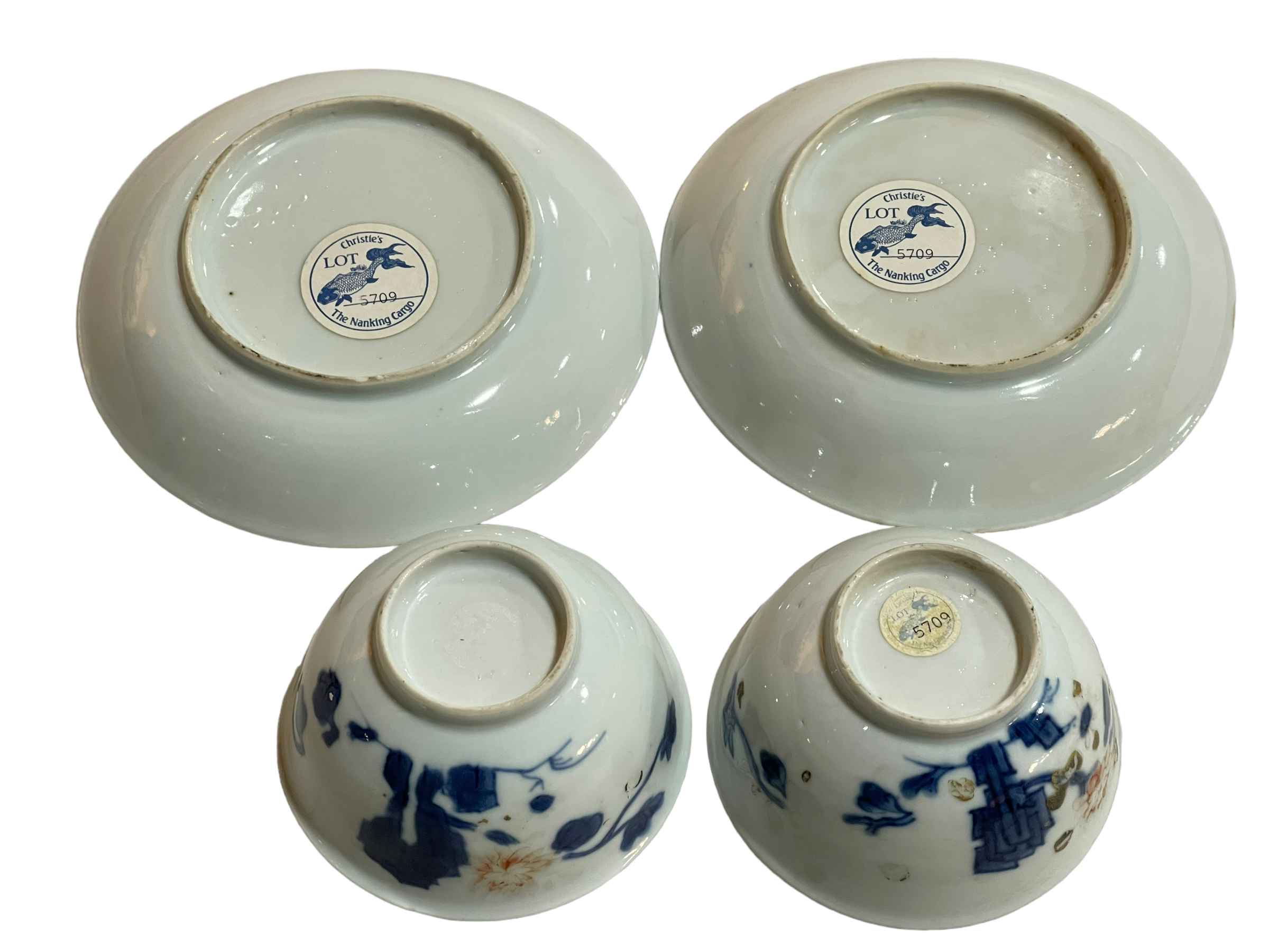 Two Nanking Cargo blue and white tea bowls and saucers, Lot 5709 Christies Sale. - Image 2 of 2