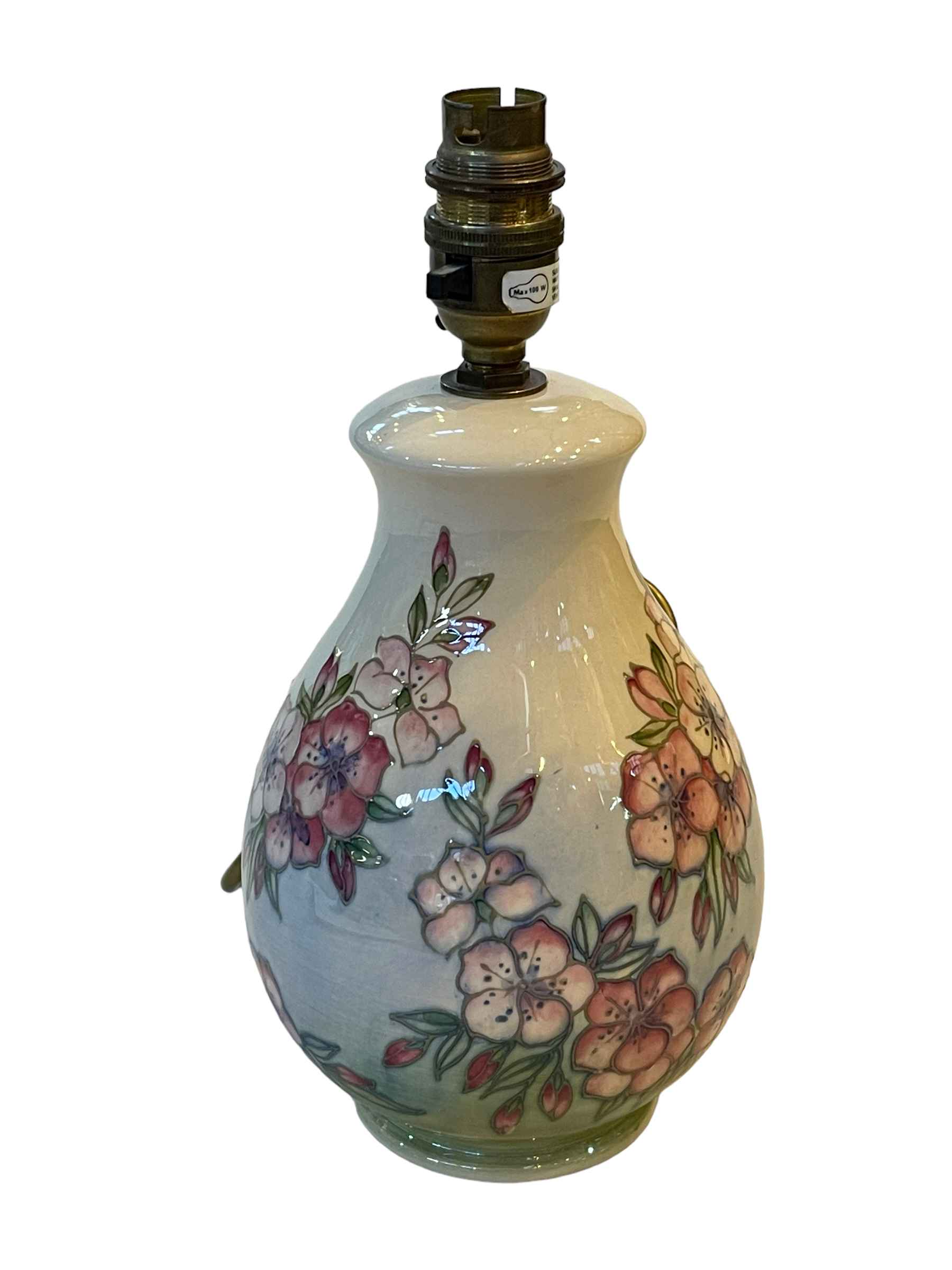 Moorcroft Pottery baluster table lamp, 20cm to top of pottery.