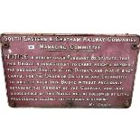 Large cast iron rectangular shaped 'South Eastern and Chatham Railway Co' bridge sign, 46cm by 76cm.