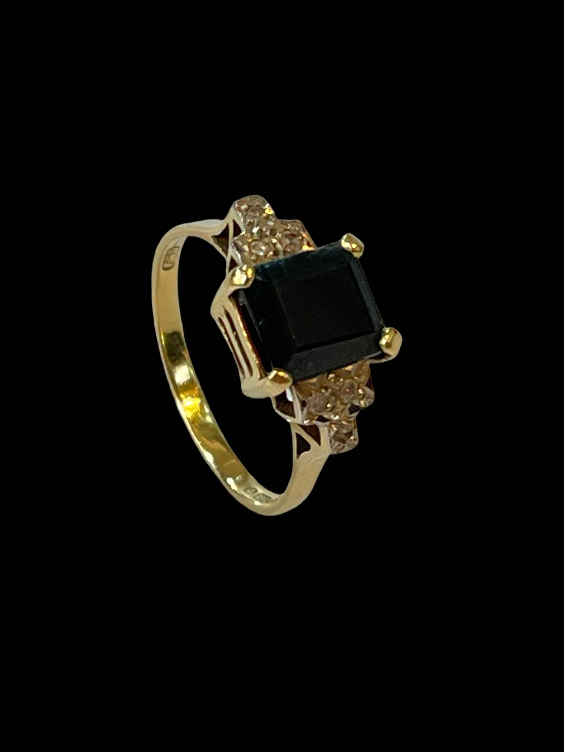Sapphire and diamond 18 carat gold ring, size R.
