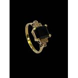 Sapphire and diamond 18 carat gold ring, size R.