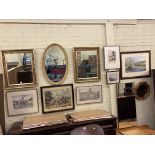 Collection of ten various pictures and mirrors, including Eric Thompson river scene.