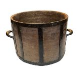Wood and metal bound grain bin, 32cm.