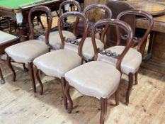 Set of six Victorian mahogany balloon back parlour chairs on cabriole legs.