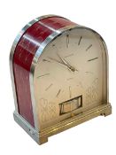 Jaeger Le Coultre chrome/stainless Atmos clock, arched case with baton numerals, 21cm high,
