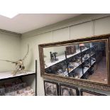 Rectangular gilt framed wall mirror and brass eagle on branch.