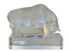 Lalique bull, etched signature, 11cm length.