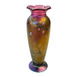 Large Okra iridescent glass vase, signed, numbered and dated 1991, 27.5cm.