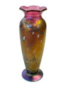 Large Okra iridescent glass vase, signed, numbered and dated 1991, 27.5cm.