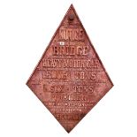 Large cast iron lozenge shaped 'South Eastern and Chatham Railway Co' bridge sign, 127cm by 80cm.