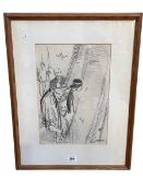 Laura Knight, Behind Theatre Curtain, 55cm by 24cm, framed.