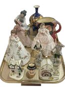 Lladro Japanese Flower Girl 4840, two Royal Worcester figures, Coalport cottages,