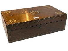 Mahogany inlaid writing box, 13cm high, 32cm wide.