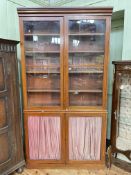 Victorian mahogany bookcase having four glazed panel doors and adjustable shelves, 229cm by 120.