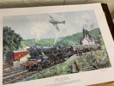 Large collection of unframed railway engine prints, Salute from the Sky. Approx 150.