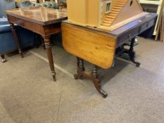 19th century mahogany two drawer sofa table raised on four turned pillars to splayed feet and 19th