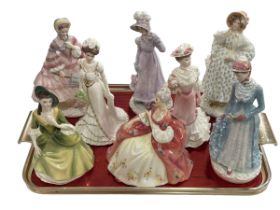 Four Royal Worcester, two Coalport and two Royal Doulton lady figures (8).