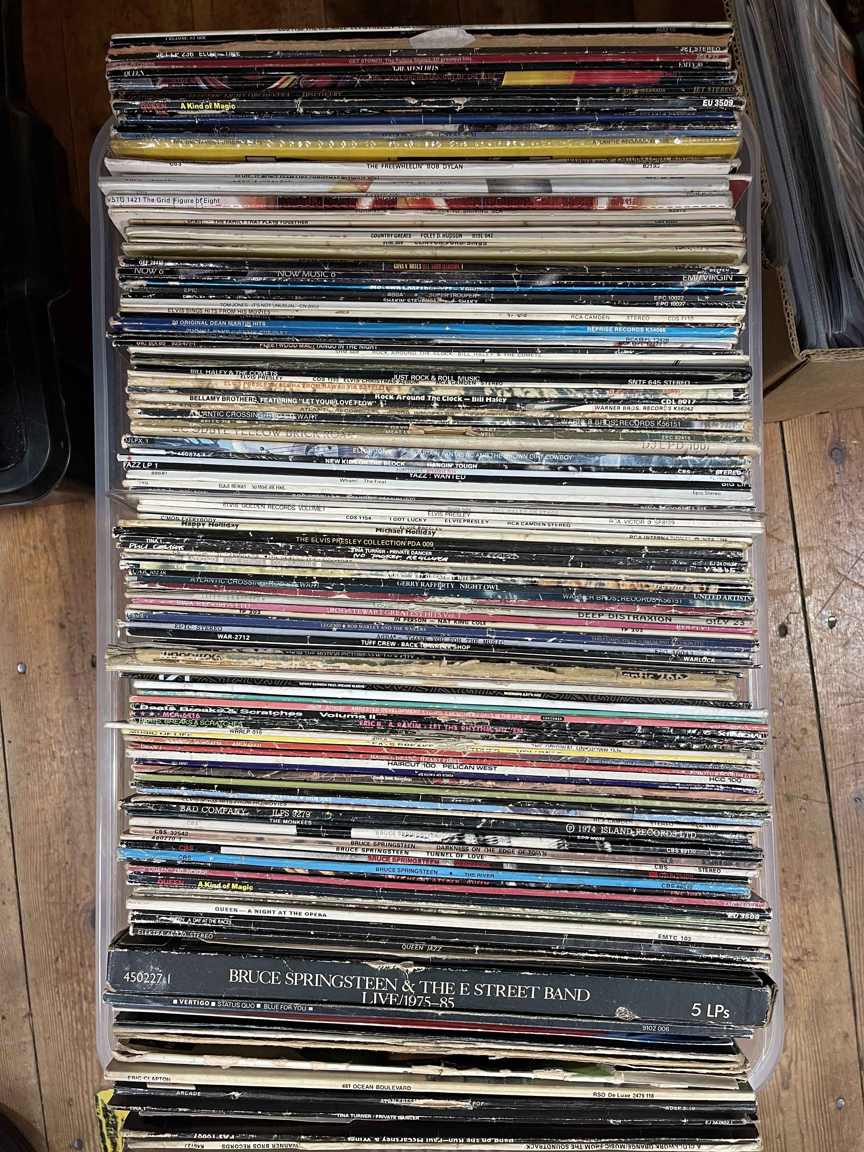 Four boxes of LP and single records including Bruce Springsteen, Queen, etc. - Image 3 of 3