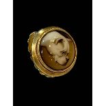 19th Century gold ring with miniature portrait of a bulldog, signed verso ESSEX 1862,
