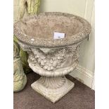 Large pedestal garden urn, 66cm by 58cm diameter.