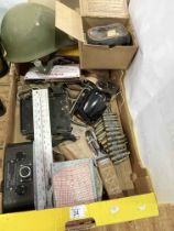 Boxed L & Bro WWII mask, military helmet, general purpose recording camera, Airguide USA compass,