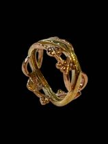 Three boxed Clogau 9 carat gold band rings, two size M, one P.