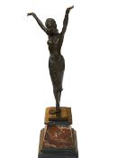 Art Deco style bronze figure of a dancer on marble plinth, 55cm.