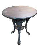 Circular cast base Britannia pub table, 70cm by 70cm.