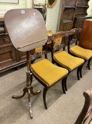 Set of three 19th Century mahogany sabre leg dining chairs and Victorian mahogany adjustable tripod