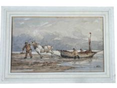 Frederick William Booty 1840-1924, Bringing in the Catch, watercolour, 13cm by 22cm.