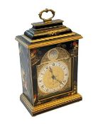 Elliott mantel clock with chinoiserie decorated case, 28cm to top of handle.