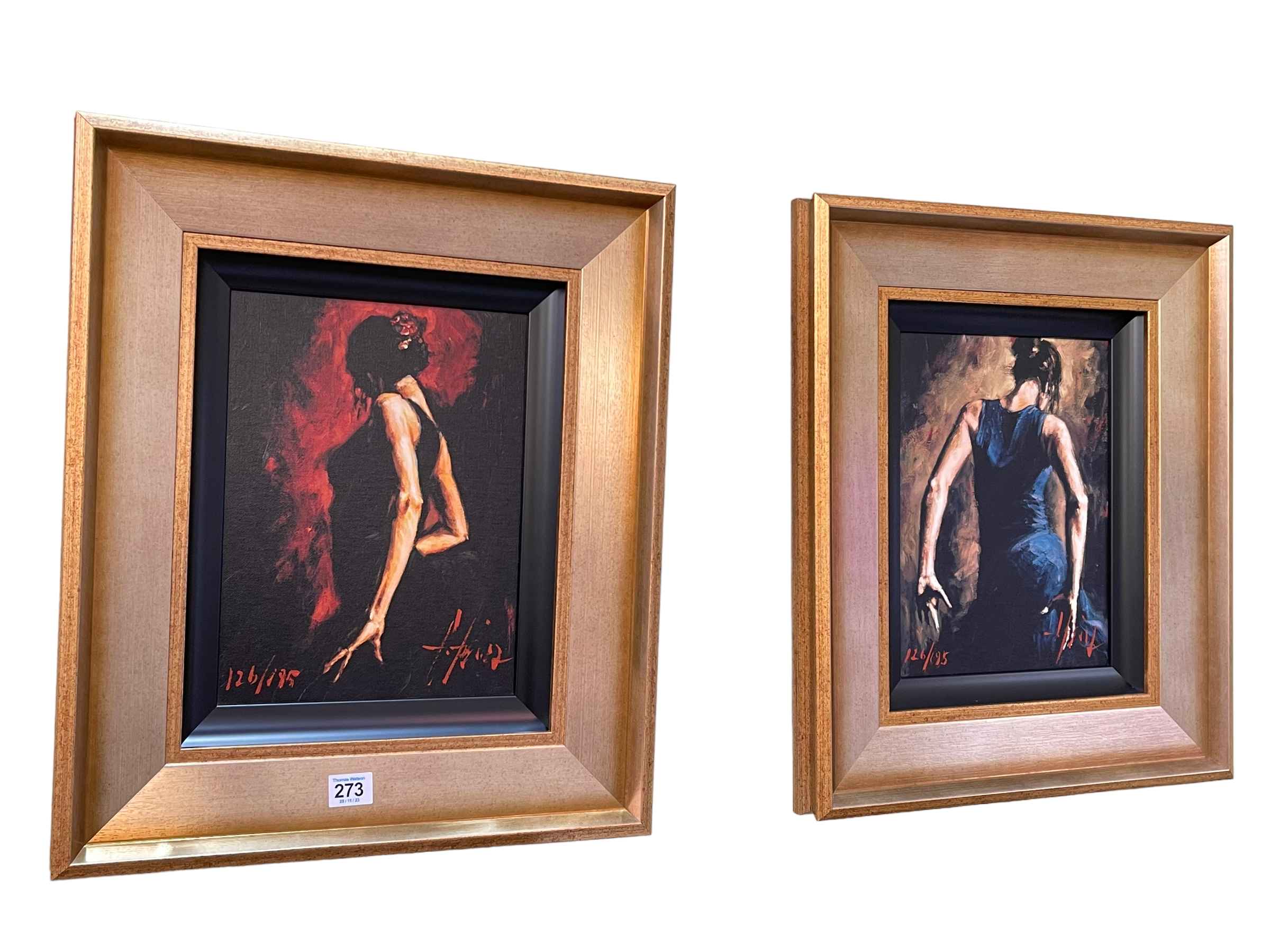 Fabian Perez, Flamenco I and Flamenco II, limited edition hand embellished giclee canvases,