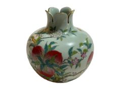 Chinese pomegranate shaped and decorated vase, Quinlong mark to base, 15cm.