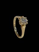 18 carat yellow gold and 1.00 carat lab diamond solitaire ring, size O.