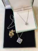 9 carat white gold gem set pendant and chain,