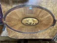 Ornate oval inlaid tray, 99cm.