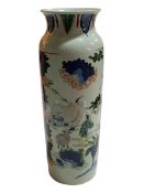 Large Chinese sleeve vase decorated with figures and animals in landscape, 46cm high.