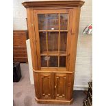 Pine barrel backed standing corner cabinet, 185cm.