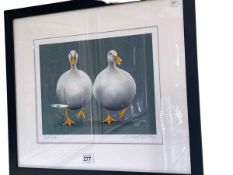 Lucy Pittaway, Duck Race, signed print, 24cm by 32cm, framed.