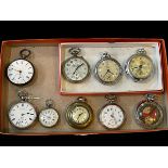 Collection of eight pocket watches including three English hallmarked silver and one 0.