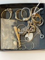 Small box of jewellery including two 9 carat gold rings, silver, etc.